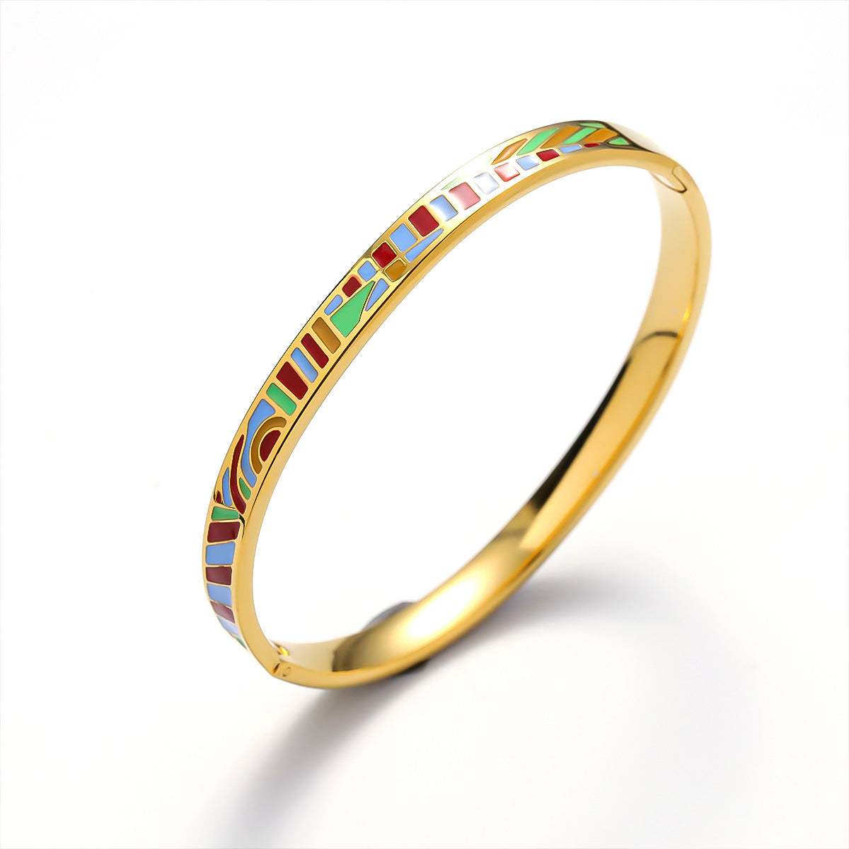 Fashion Stainless Steel Enamel Open Bracelet 18k Gold Women's Jewelry Non Fading Handmade Yiwu Titanium Steel Bracelet Wholesale