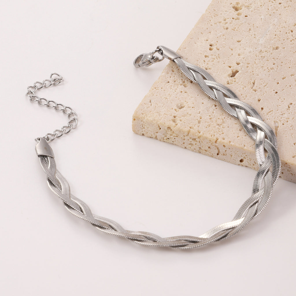 Three layer braided stainless steel blade snake bone bracelet women's fashion simple color matching Fried Dough Twists antique titanium steel bracelet