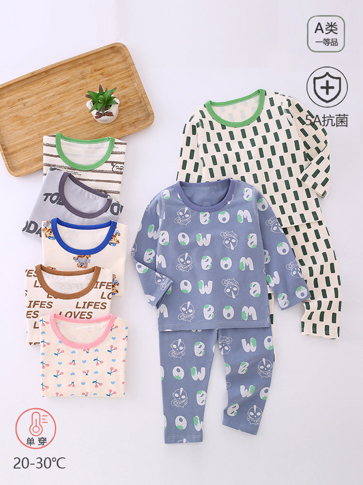 Lycra cotton children's autumn clothes and pants, Class A spring and autumn boys' and girls' pajamas, home clothes, underwear set, Anyang children's clothing