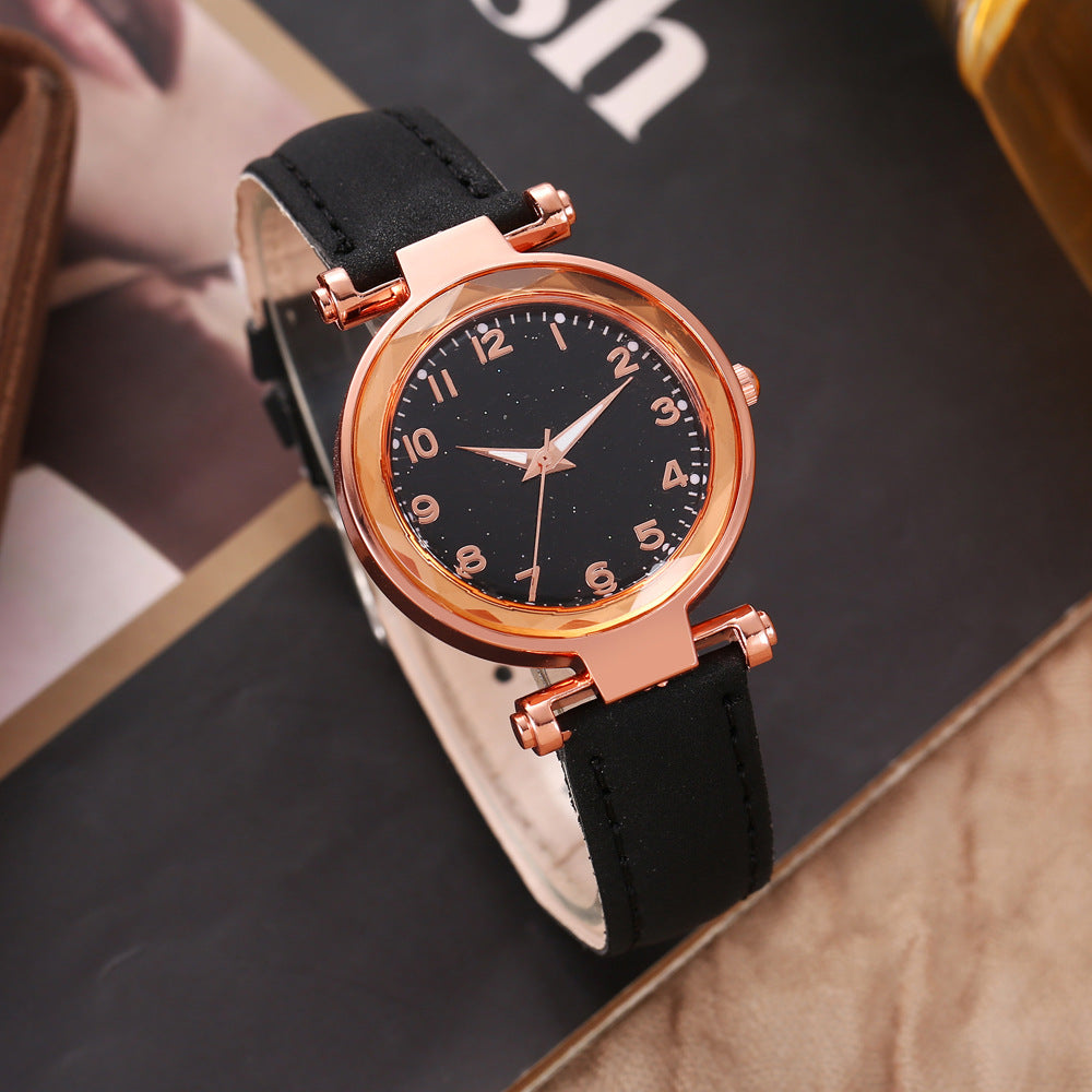 Korean version new fashionable foreign trade trend women's casual watch simple belt watch quartz watch bracelet set