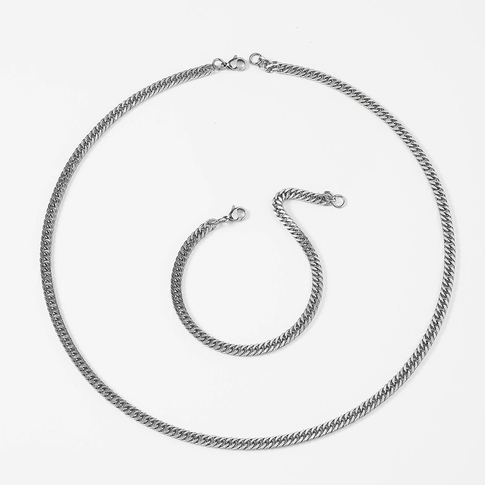 Stainless steel double woven four sided ground necklace, cross-border men's hip-hop trend, Cuban necklace, non fading titanium steel bracelet