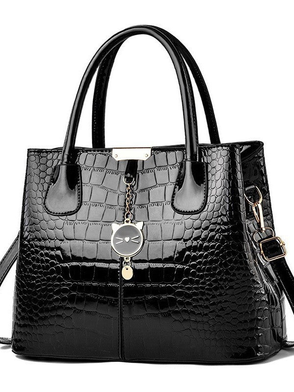 Foreign Trade Women's Bag 2025 New Texture Bright Leather Crocodile Pattern Large Capacity Handbag Trendy Fashion Western Mom Bag