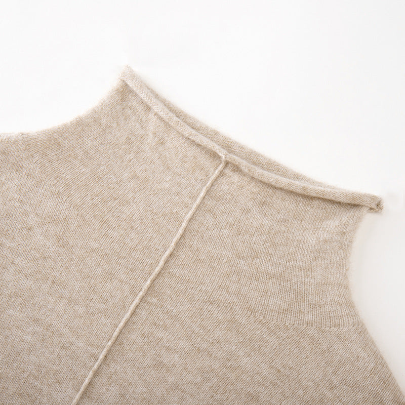 Elegant long-sleeved warm knit blouse with layered collar, 100% high-quality cashmere