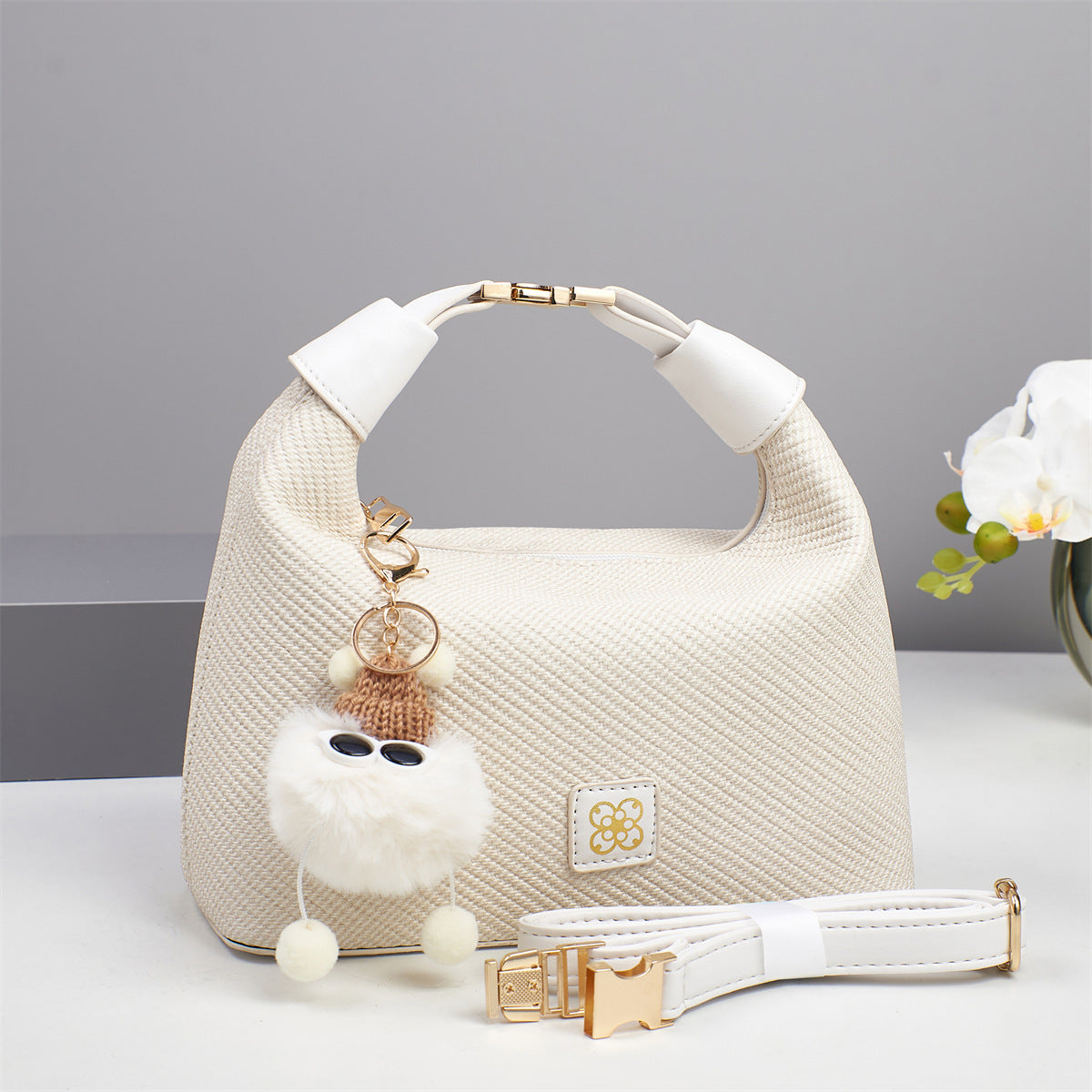 Foreign Trade Women's Bag 2025 Explosive Canvas Texture Single Shoulder Trendy Fashion Diagonal Pillow Bag Cartoon Accessories Small Square Bag