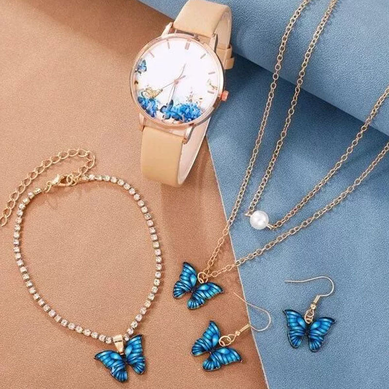 5pcs/set versatile niche explosive fashion butterfly women's belt watch set