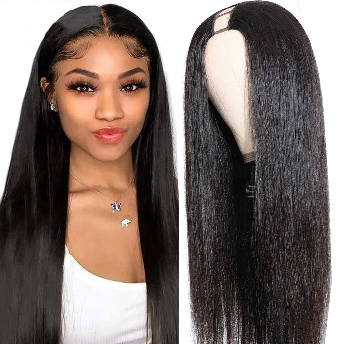 Cross border European and American U-shaped half head wig for women, long straight hair extensions, matte high-temperature silk manufacturer wholesale