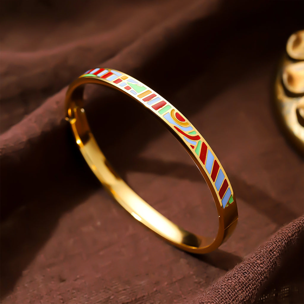 Fashion Stainless Steel Enamel Open Bracelet 18k Gold Women's Jewelry Non Fading Handmade Yiwu Titanium Steel Bracelet Wholesale