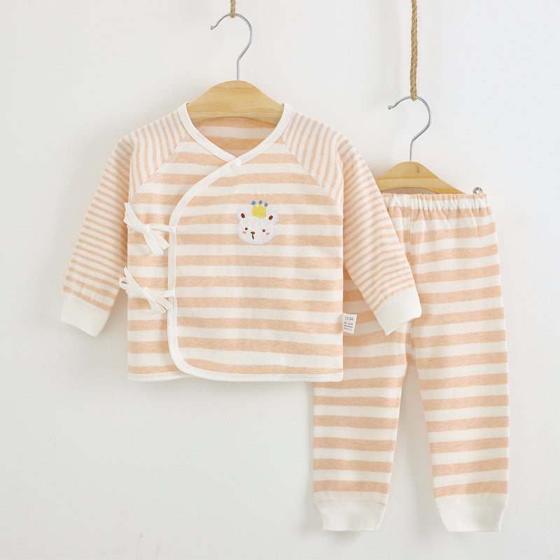 Newborn clothes 0-3 months pure cotton spring and autumn style boneless baby monk clothes pajamas baby underwear lace up set 6