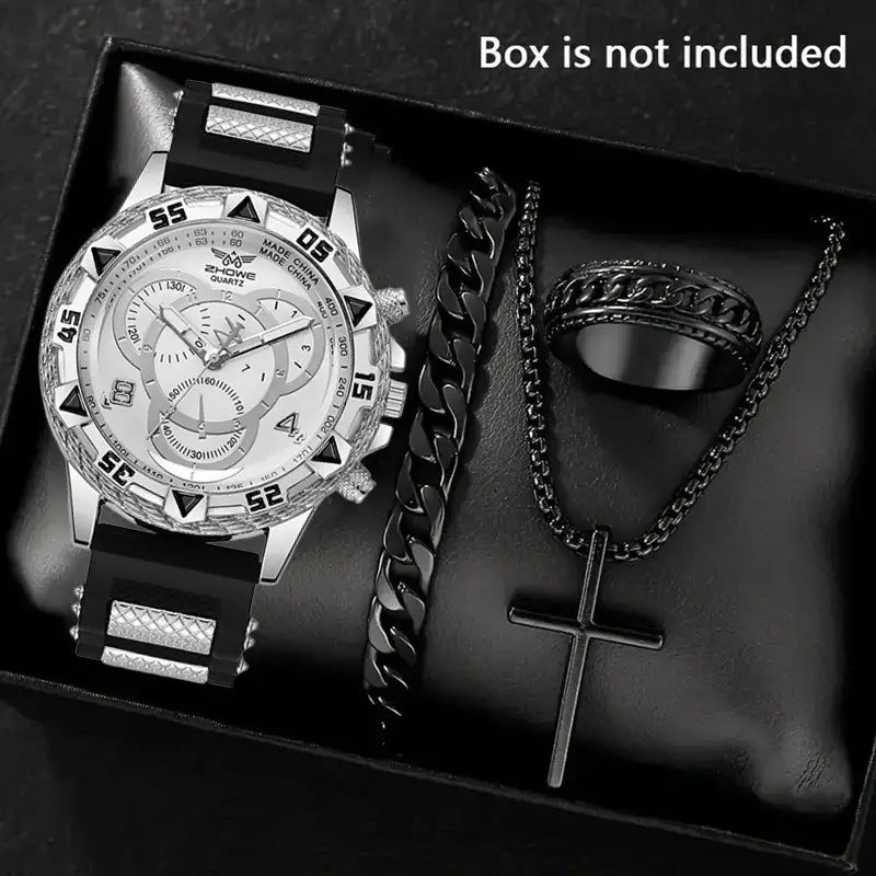 Fashionable and casual business watch+versatile cross steel strap necklace bracelet set with large dial without gift box