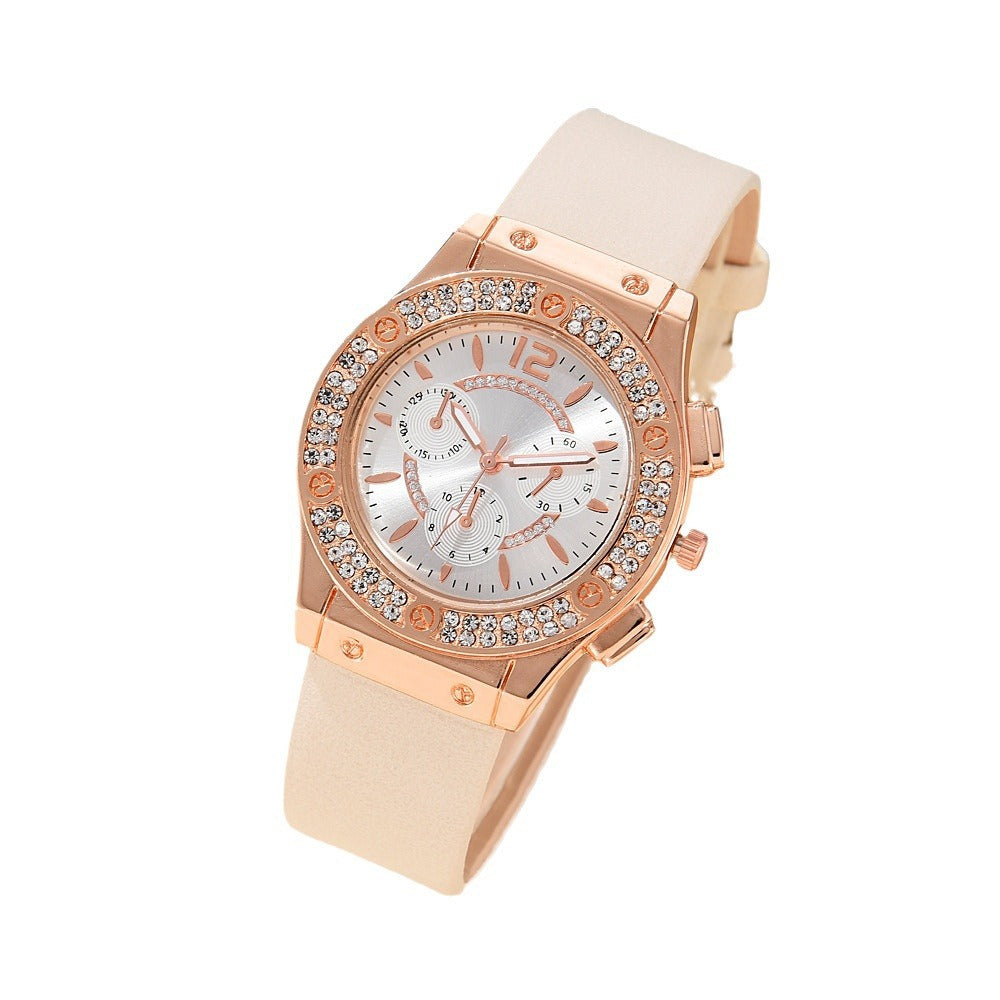 Cross border Korean version diamond studded fashionable PU watch strap watch simple watch bracelet two-piece set wholesale watch women's trend