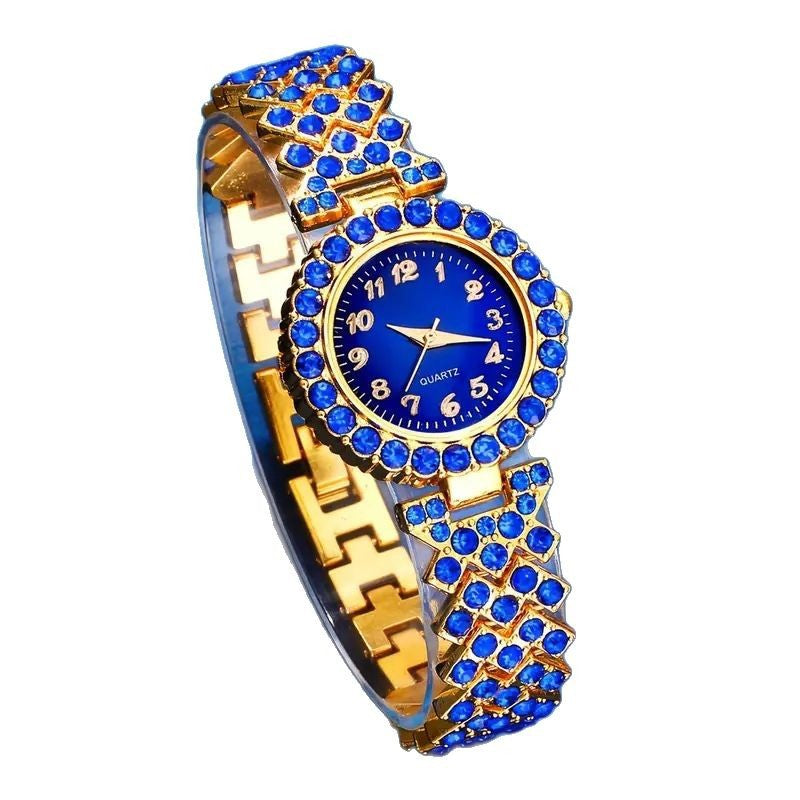 Cross border European and American best-selling women's watch gemstone jewelry set 5pcs new heart-shaped colored diamond quartz watch for women