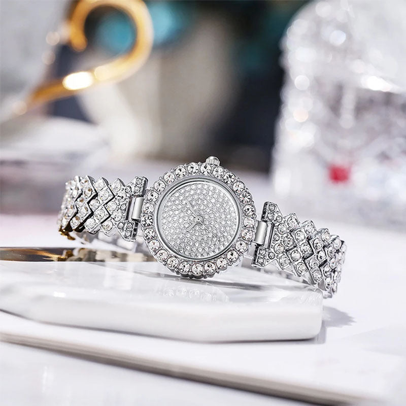 6PCS/Fashion rhinestone women's quartz watch steel strap bracelet watch jewelry set