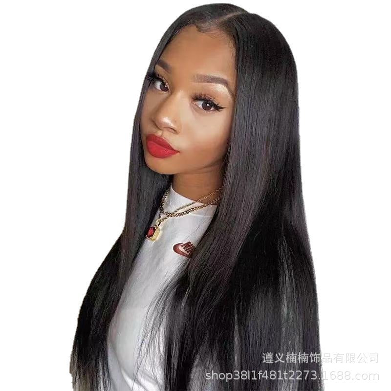 Cross border women's wig, European and American long straight hair, medium split long straight hair, synthetic hair cover manufacturer wholesale, one piece hair replacement