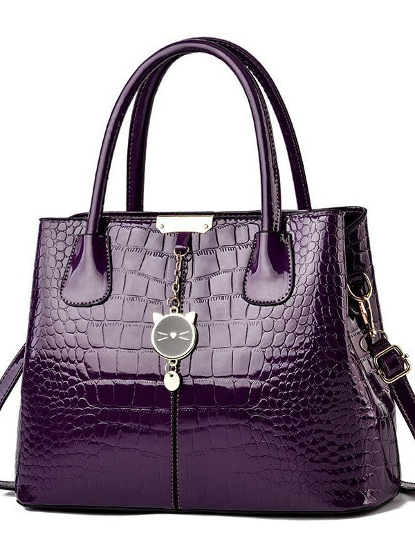 Foreign Trade Women's Bag 2025 New Texture Bright Leather Crocodile Pattern Large Capacity Handbag Trendy Fashion Western Mom Bag