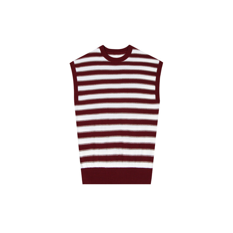Stylish sleeveless pullover with a round neckline and stripes in high-quality wool knit