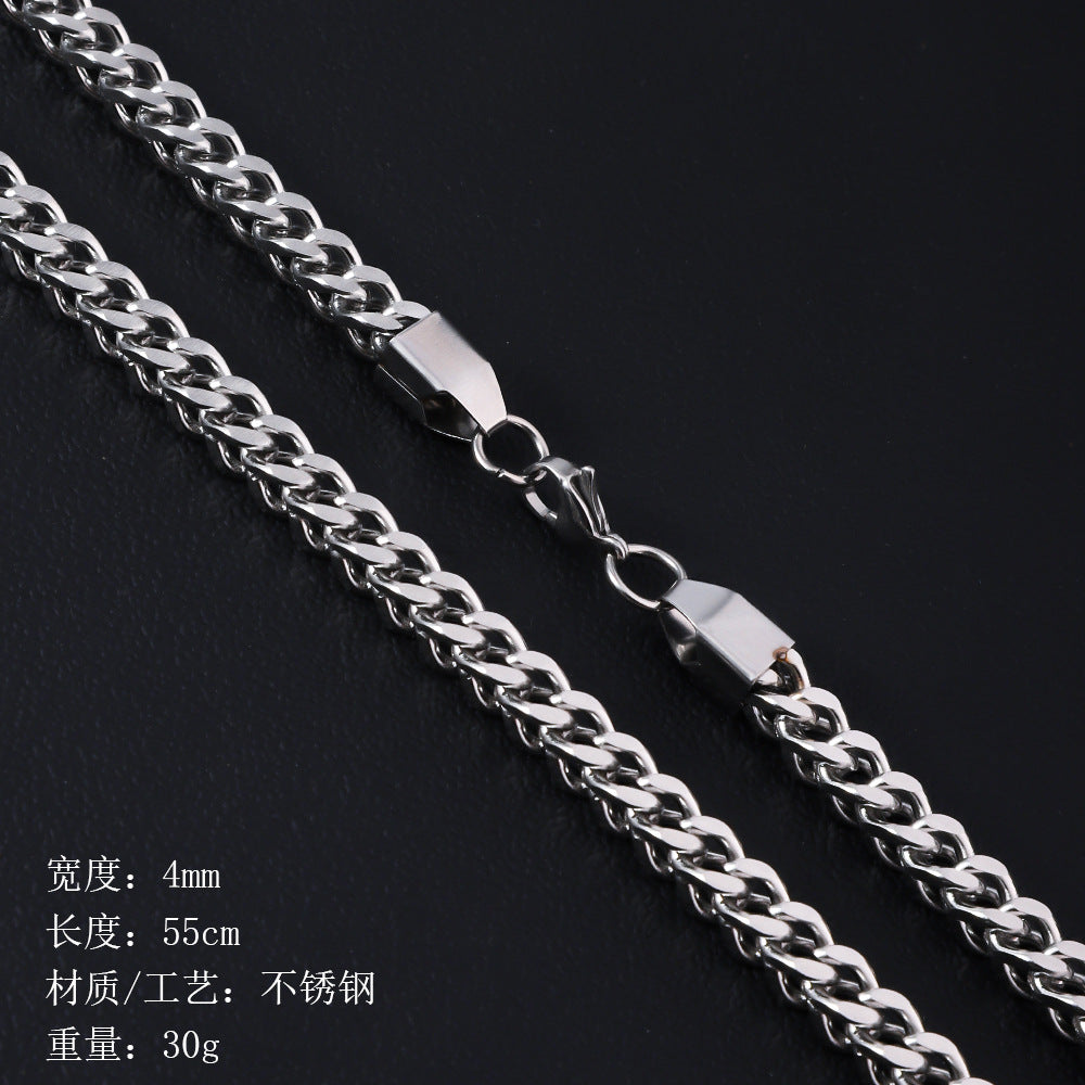 Stainless steel reversible chain necklace, hot selling cross-border in Europe and America, woven chain with four sided grinding, men's Cuban chain, titanium steel necklace