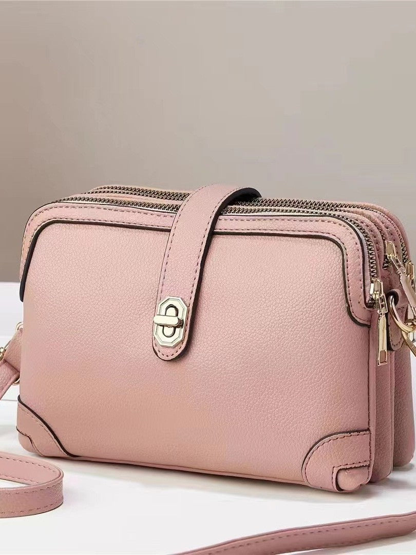 Bag for women 2025 new style fresh solid color large capacity multi pocket Korean version soft leather explosive single shoulder diagonal cross small square bag