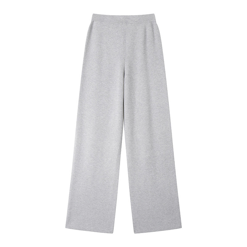 Stylish, high-quality, casual knit pants with a high waist and straight leg