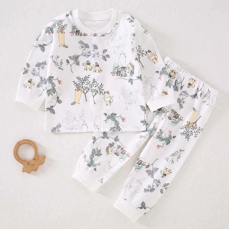 Baby Split Clothes, Baby Boys and Girls Autumn Clothes and Pants Set, Class A Pure Cotton Spring and Autumn Full Cotton Underwear Set