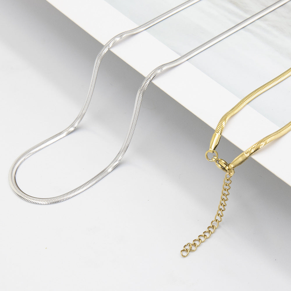 Cross border hot selling stainless steel push secret snake chain necklace, simple hip-hop personality collarbone necklace, stainless steel snake bone chain