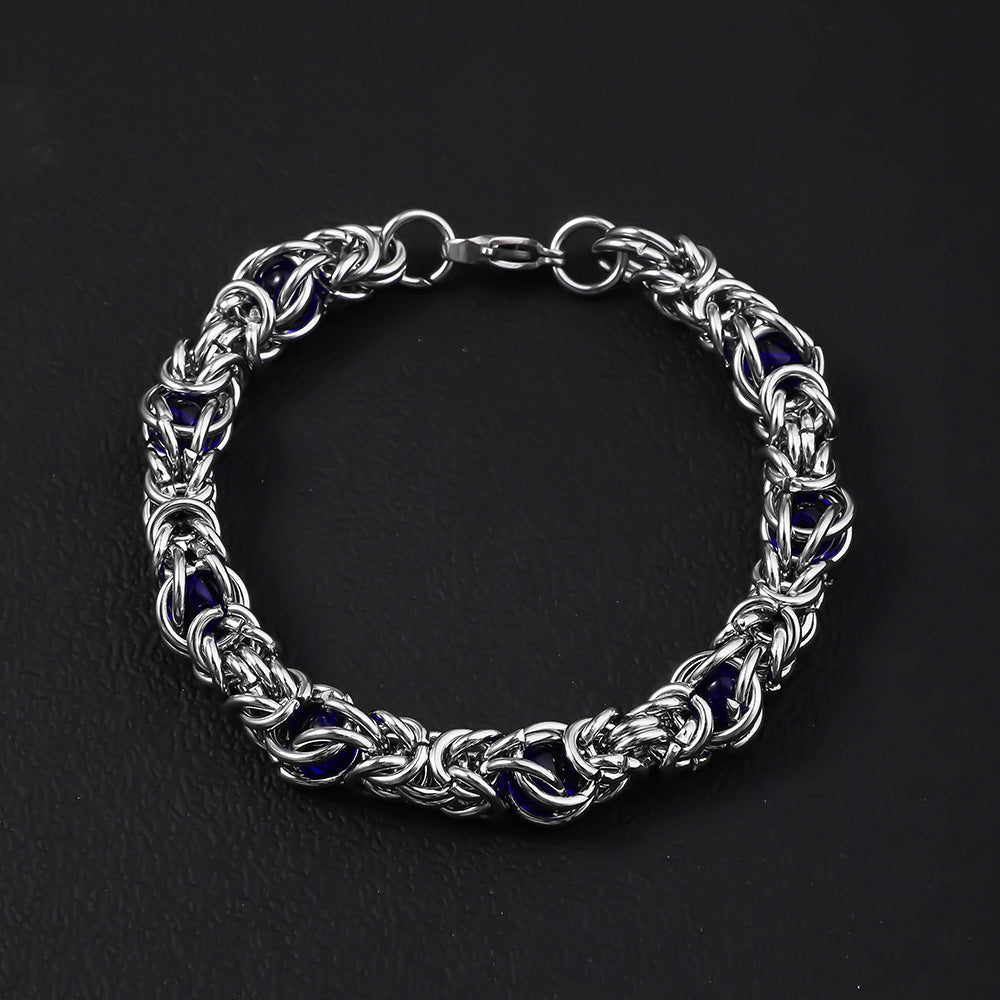 Cross border hot selling stainless steel bracelet, high-end sapphire handmade bracelet, European and American men's titanium steel bracelet accessories wholesale