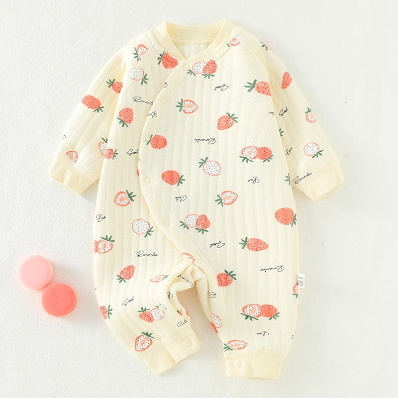 Baby three-layer warm jumpsuit newborn clothes pure cotton A-class baby autumn and winter warm clothes jumpsuit crawling clothes