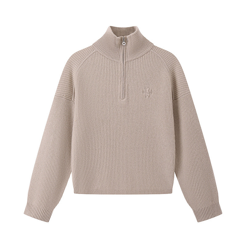 Elegant blouse with high collar and long sleeves, made of wool and cashmere, with embroidery and high quality