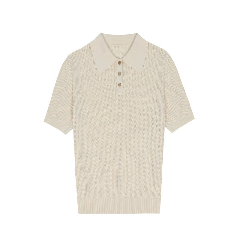 Elegant and sophisticated short-sleeved shirt with polo collar, made from high-quality Tencel