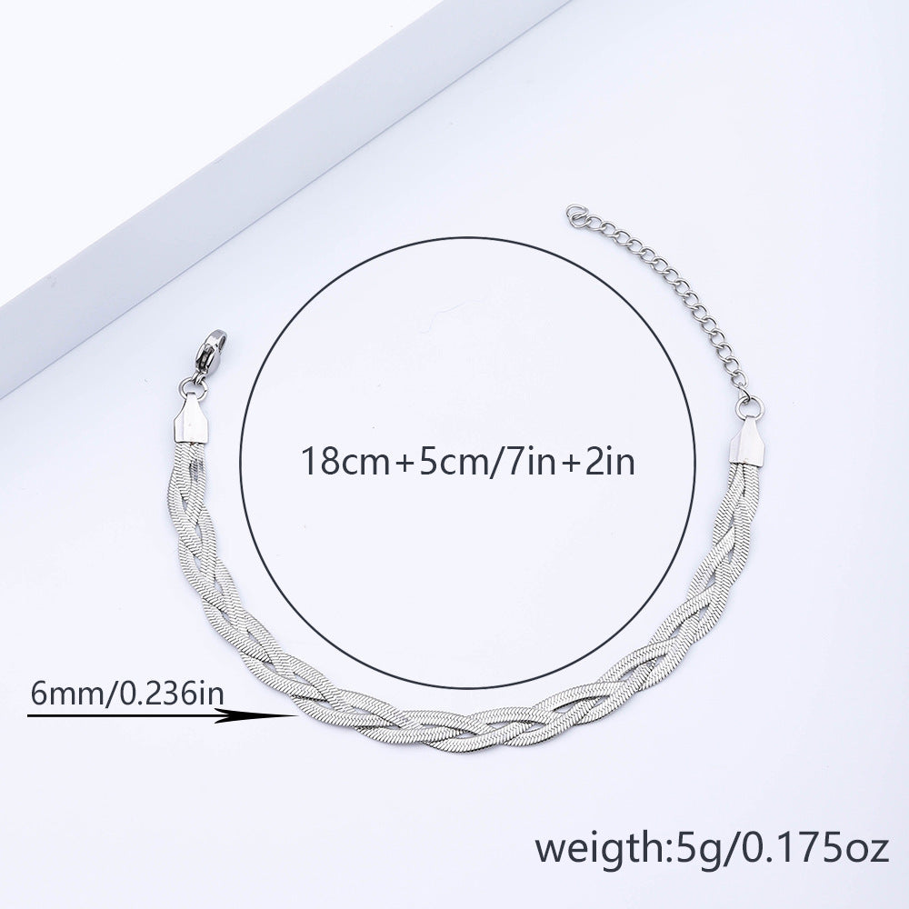 Three layer braided stainless steel blade snake bone bracelet women's fashion simple color matching Fried Dough Twists antique titanium steel bracelet