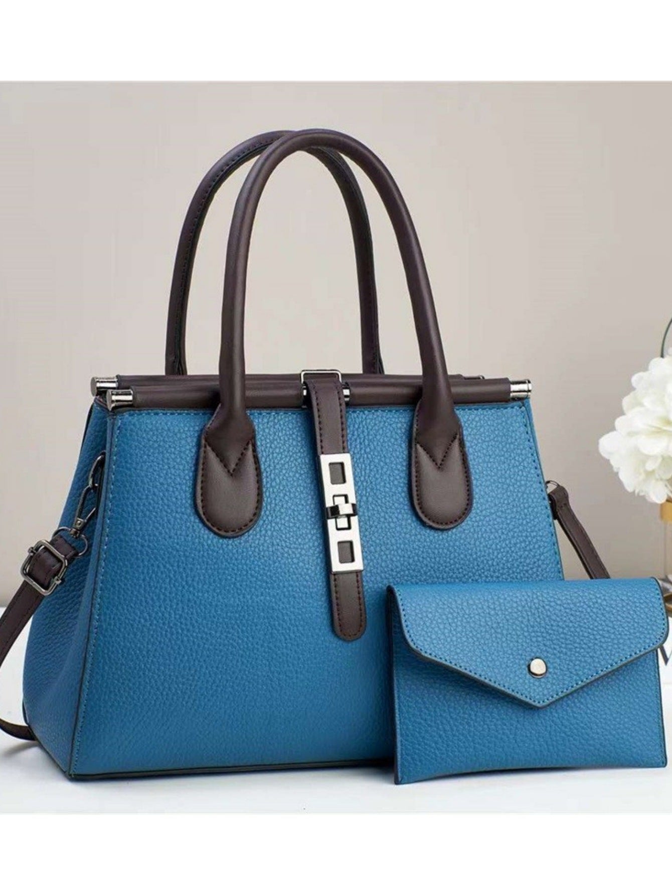 Trendy Bag 2025 New Color Contrasting Handbag Women's Lock Lock Design Texture Large Capacity Shoulder Bag Two Piece Set