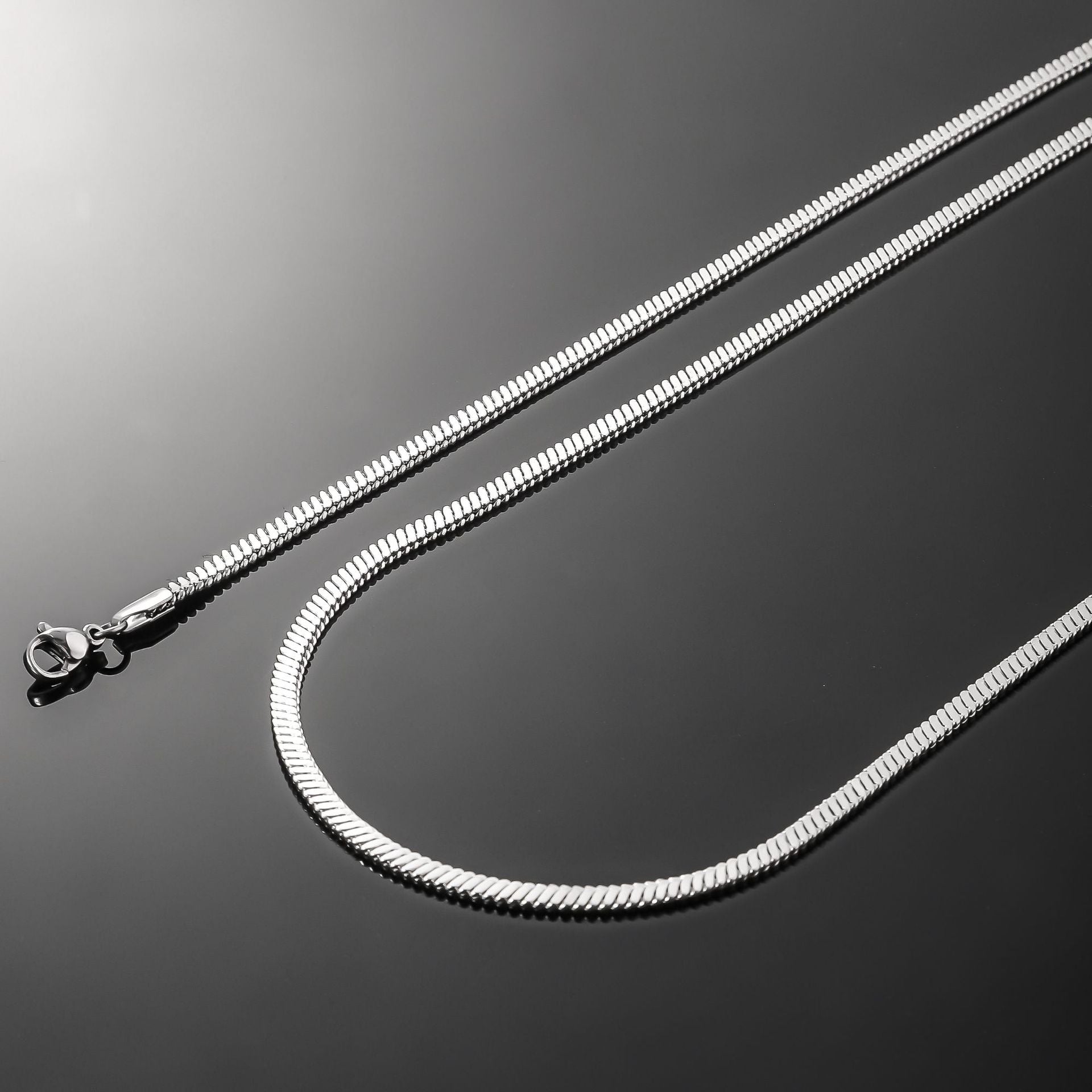 Stainless steel flat blade chain necklace for European and American women, fashionable and simple snake bone chain, non fading titanium steel necklace