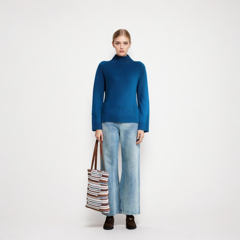 Klein Blue Wool Sweater, loose knit, soft and cozy, high quality