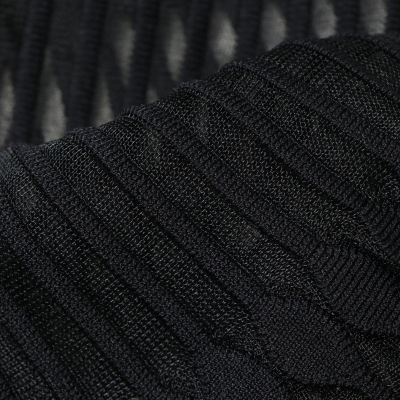 High-quality elegant dress, black, V-neck, sleeveless, with cutout at the neckline and mid-length, in knit fabric