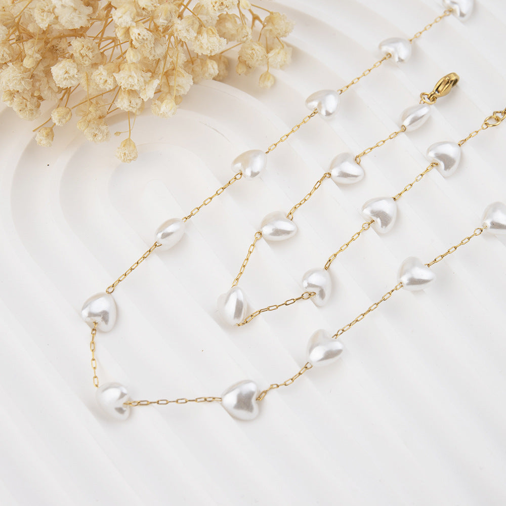 European and American fashion trends, sweet peach heart pearl bracelet accessories, personalized geometric love pearl necklace for women