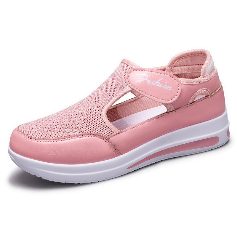 Shoes, women's shoes, versatile cross-border stock, plus size casual shoes, fly woven wedge heels, thick soled shoes, Velcro mesh single shoes