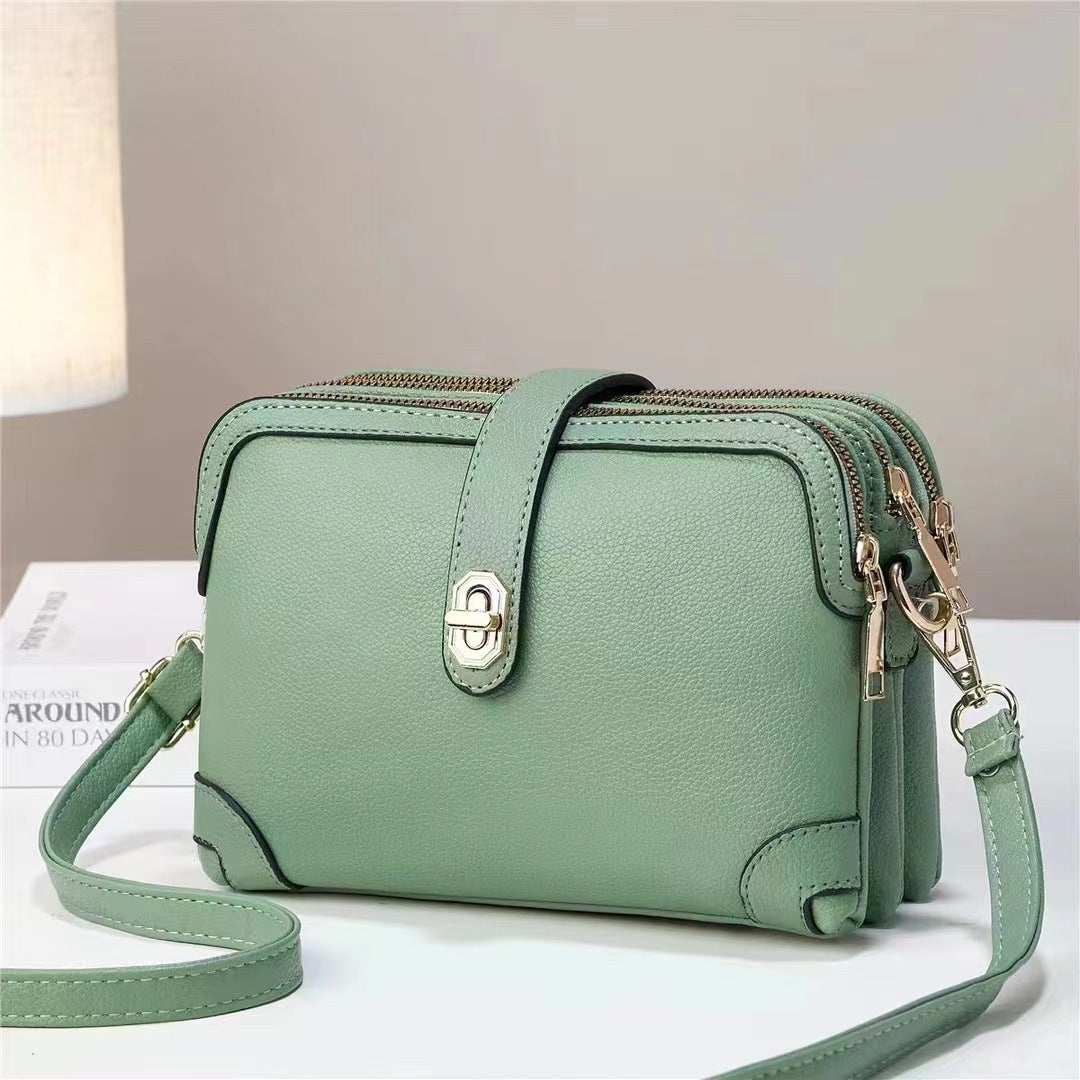 Bag for women 2025 new style fresh solid color large capacity multi pocket Korean version soft leather explosive single shoulder diagonal cross small square bag