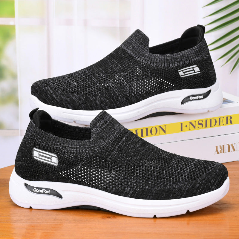 Men's Autumn New Wholesale Casual Shoes Breathable Mesh Shoes Fly Weaving Old Beijing Cloth Shoes Step on Dad's Shoes