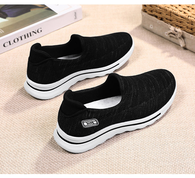 Women's shoes autumn women's middle-aged and elderly mother's shoes flat bottom anti slip soft sole fly woven surface women's shoes, one foot walking elderly shoes