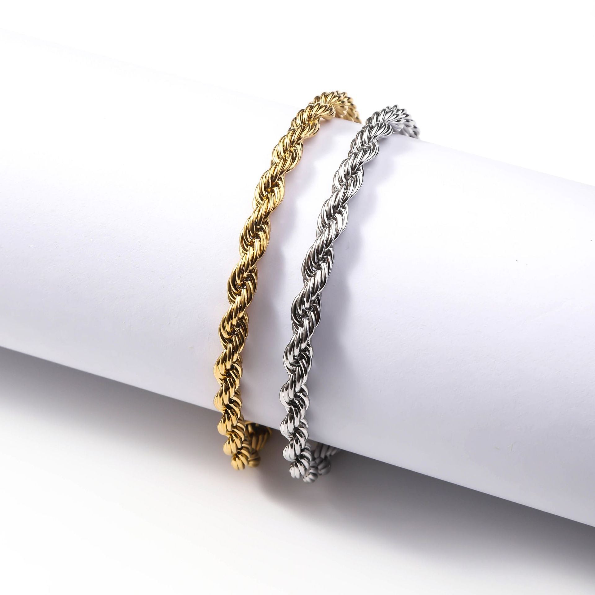Hot Sale Stainless Steel Twist Bracelet Cross Border 18K Real Gold Color Preservation Galvanoplasty Unisex Titanium Steel Jewelry Bracelet