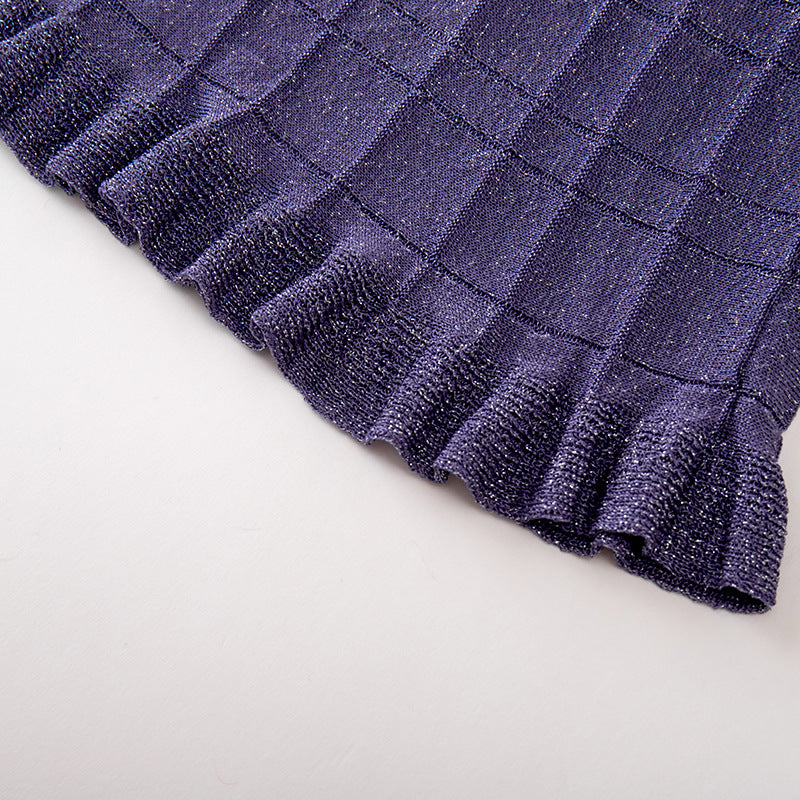 Stylish purple high-waisted skirt in stretch knit fabric, high-quality midi skirt