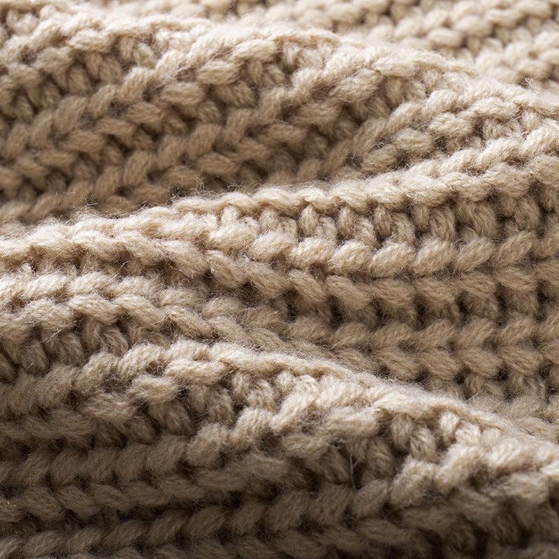 Stylish thick wool knit sweater with long scarf