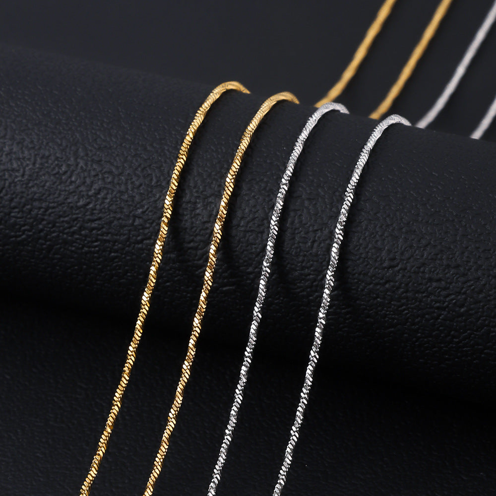 Cross border hot selling stainless steel twisted square snake necklace, titanium steel DIY plain chain plated with 18K furnace gold, non fading necklace