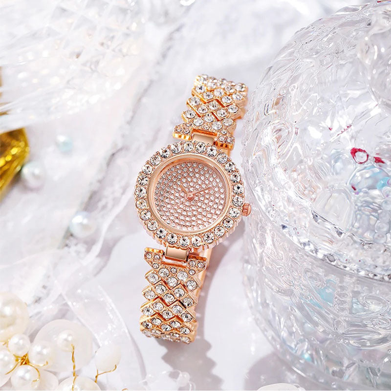 6PCS/Fashion rhinestone women's quartz watch steel strap bracelet watch jewelry set