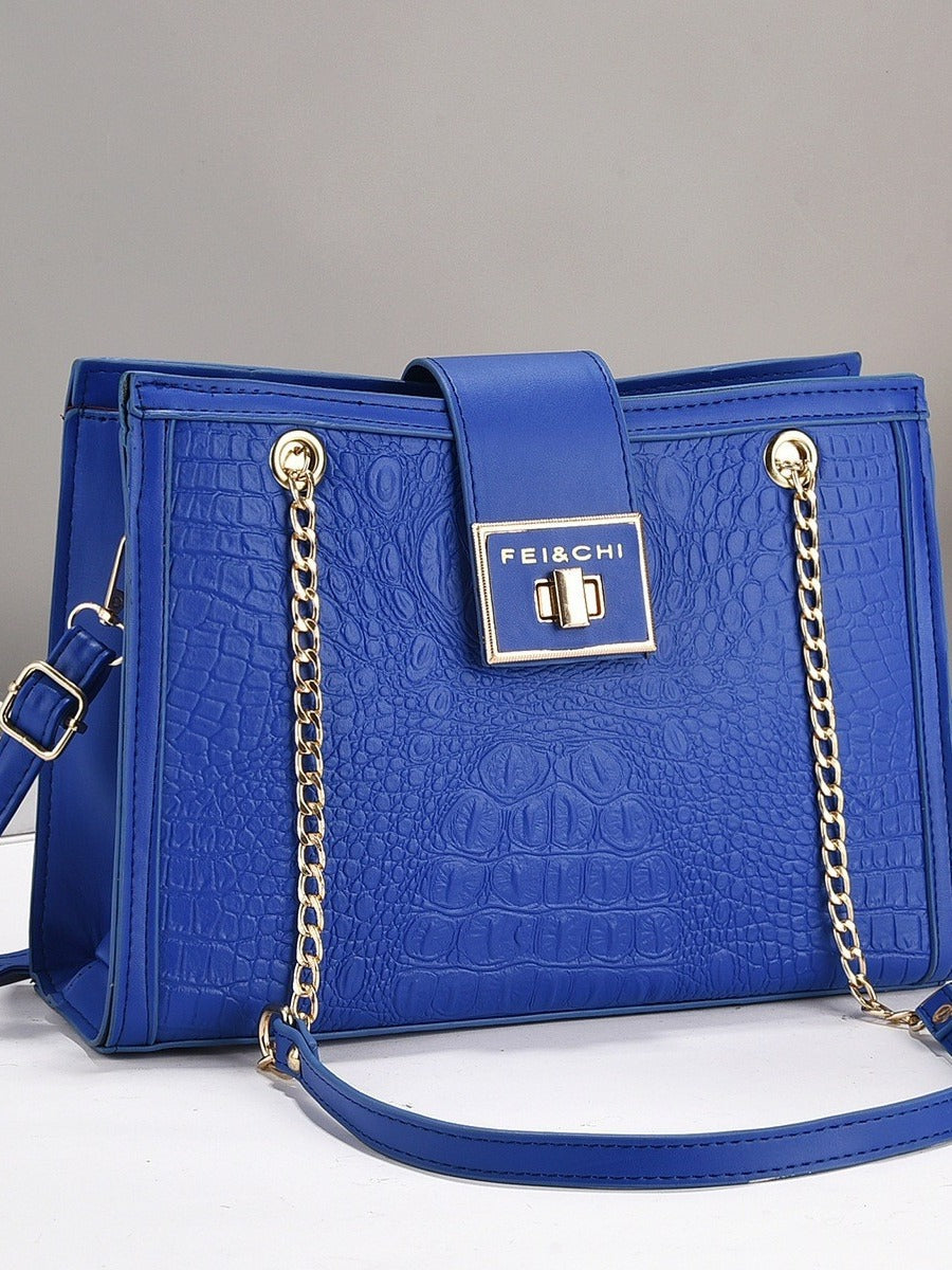 Cross border large bag 2024 new trend, large capacity embossed crocodile pattern single shoulder handbag, simple tote bag for women