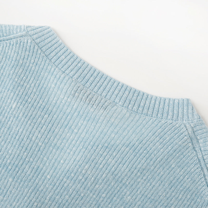 Stylish knitted sweater with fringes, sleeveless, French fashion round neckline