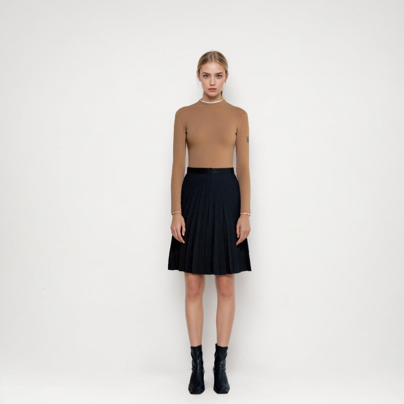 Stylish B0SS wool knit sweater with high neck, long sleeves, contrasting colors, and high-quality slim fit