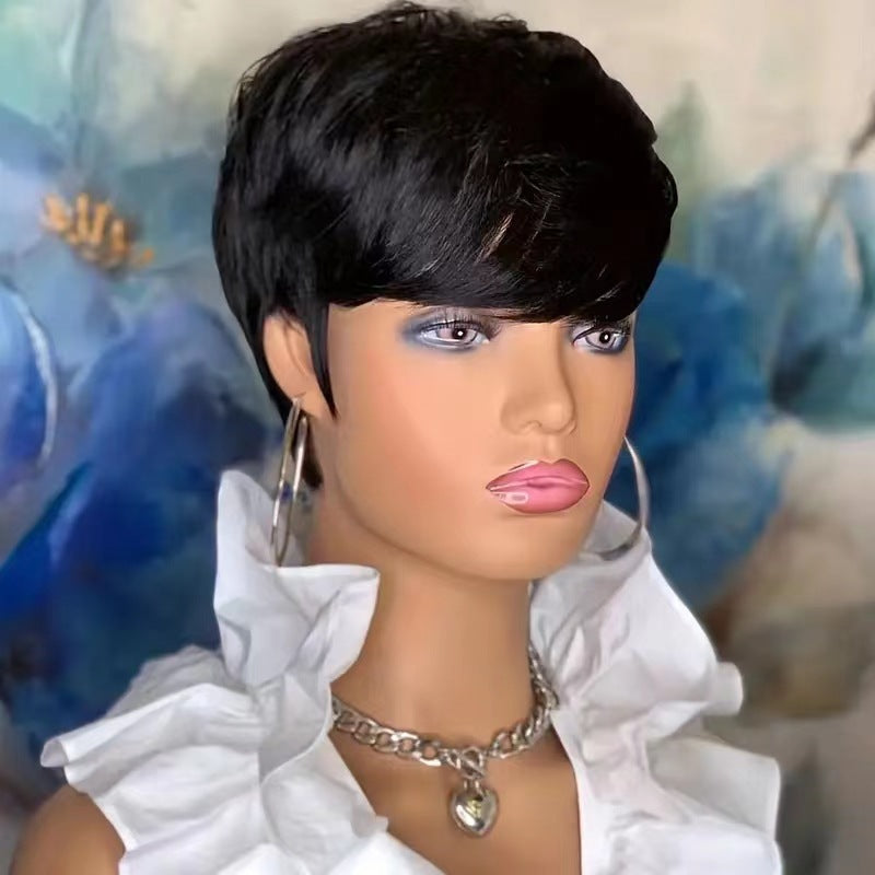 European and American Foreign Trade Short Curled Hair African Small Curled Women's Wig Headset Natural Color Black Hair Headset Manufacturer