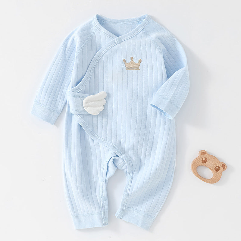 Strap up baby jumpsuit, pure cotton baby sleepwear, long sleeved khai, monk butterfly clothes, can be worn in spring and autumn