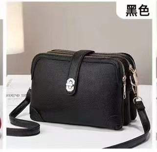 Bag for women 2025 new style fresh solid color large capacity multi pocket Korean version soft leather explosive single shoulder diagonal cross small square bag