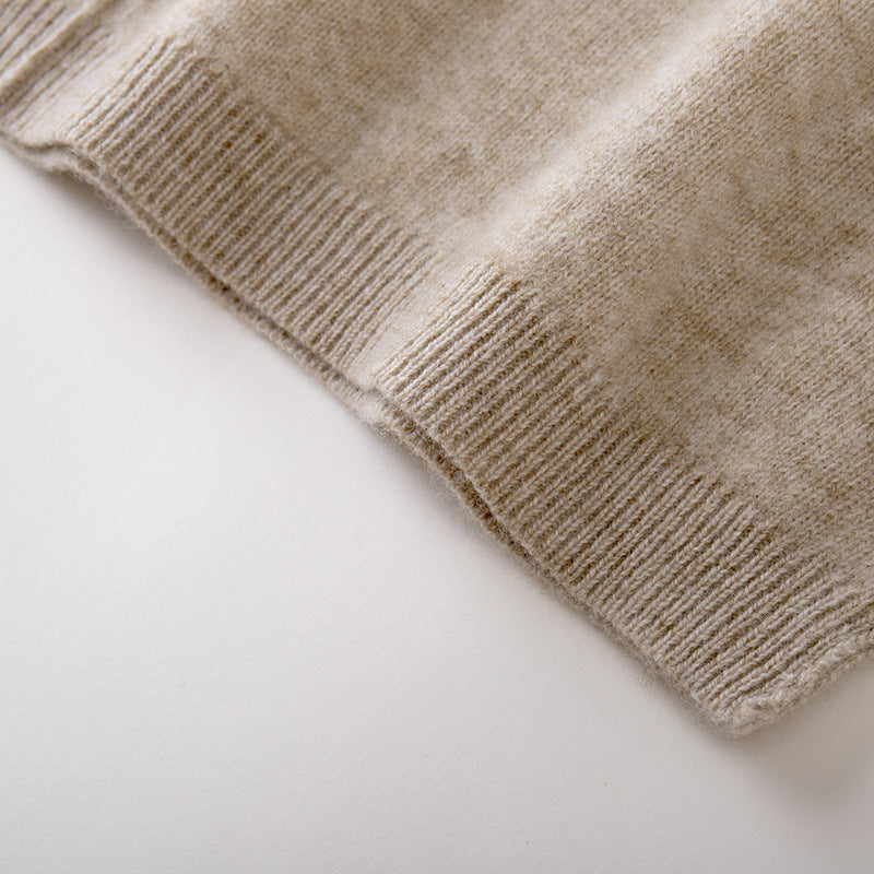 Elegant long-sleeved warm knit blouse with layered collar, 100% high-quality cashmere